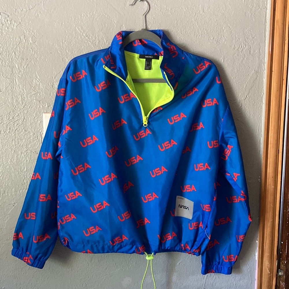 Forever 21, gently worn, blue USA windbreaker, S